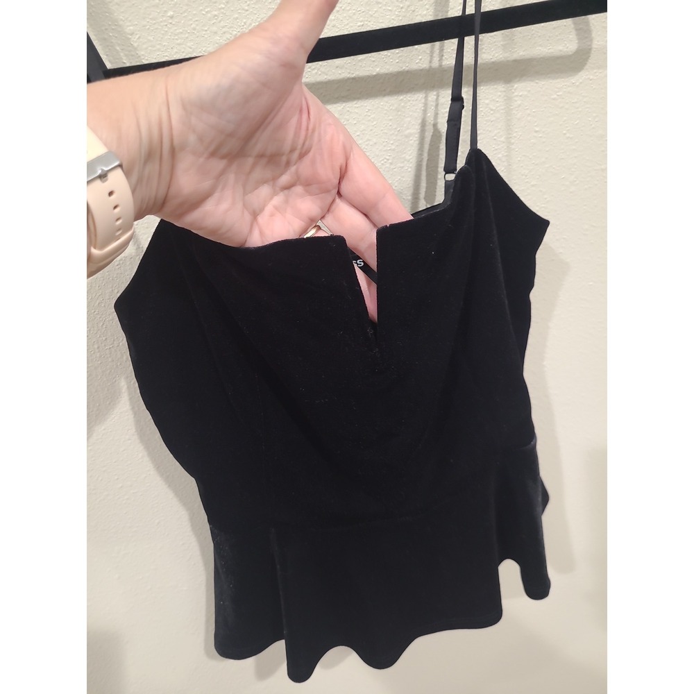 Express Black Velour Tank with peplum Women SZ XS goth witchy festival punk vamp - Picture 2 of 10